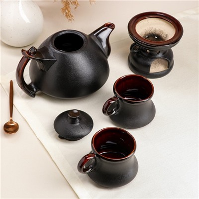 Набор чайный "Камин", с подогревом, 4 предмета, чайник 0.5 л, кружки 0.2 л, керамика