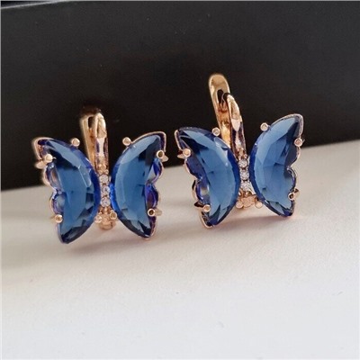 Серьги бабочки коллекция "Дубай" покрытие позолота, вставка: фианиты, цвет камней: синий, арт.947.745