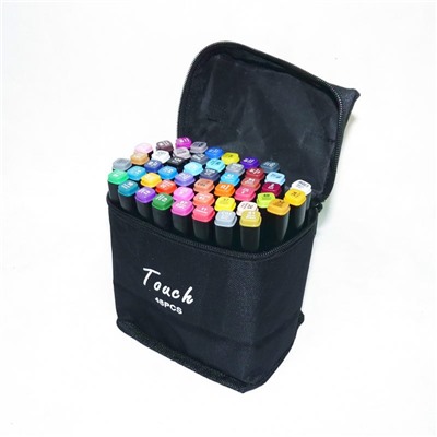 Скетч-маркеры двусторонние, кистевой и скошенный. Набор  48цветов (в тканевой сумке-пенале)