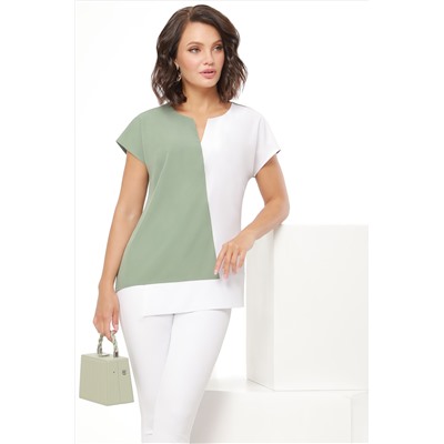 Блузка асимметричная бело-зеленая
