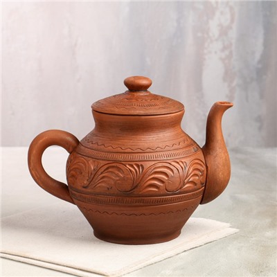 Чайник большой с рисунком, декор, красная глина, 1.7 л, микс