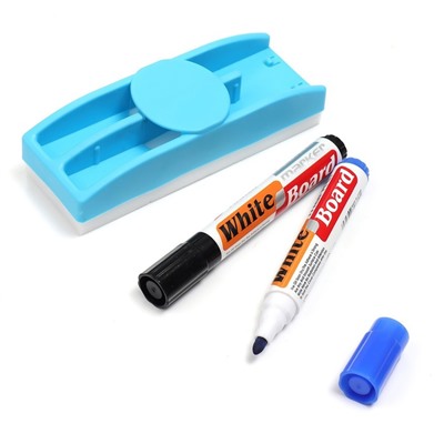 Набор: губка - стиралка маркера с магнитной доски + 2 водных маркера, цвета МИКС