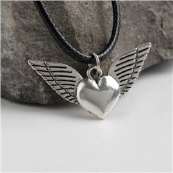 Кулон на шнурке "Сердце" ангел, цвет чернёное серебро на чёрном шнурке, 45см