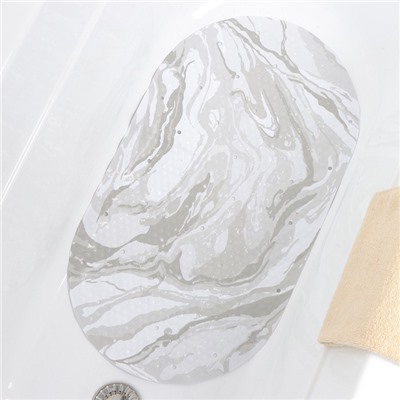 Коврик противоскользящий СПА в ванну на присосках Доляна «Мрамор», 38×68 см. цвет серый