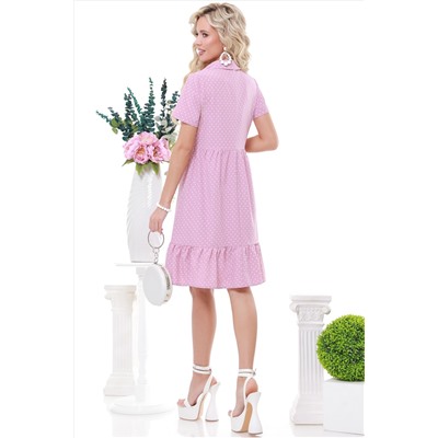 Платье розовое с оборками в горошек