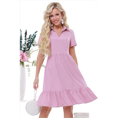 Платье розовое с оборками в горошек